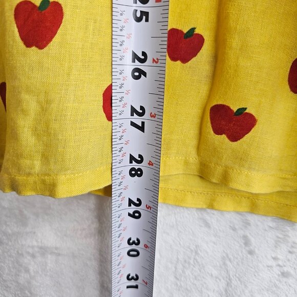 Eileen Fisher Yellow Button Up Top 100% Irish Linen Hand Painted Red Apples XL - Picture 7 of 16